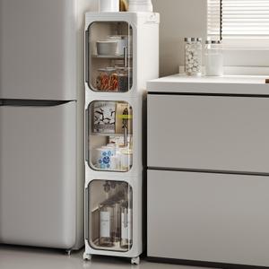 3-Tiers Tall Narrow Storage Cabinet, Freestanding Bathroom Organizer for Small Spaces, Slim Kitchen & Laundry Cabinet, Easy Assembly, White