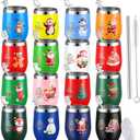 Sliner 16 Pcs Christmas Funny Wine Tumbler Spoon Set 12 Oz Stainless Steel Tumbler with Straw Brush Double Wall Insulated Travel Coffee Mug for Christmas Xmas Party Decorations Holiday Gift (Colorful) (Multicolor)
