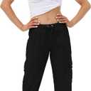 MoFiz Women's Lightweight Hiking Cargo Pants Outdoor Quick Dry Casual Travel Sweatpants Joggers Elastic Waist Button Pockets (Black, M)
