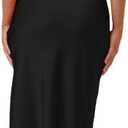 Summer Satin Spaghetti Strap Backless Maxi Dresses for Women 2026 Sexy Square Neck Ruched Slit Wedding Guest Midi Dress (Black, M)
