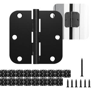 30 Pack Rounded Black Door Hinges Matte 3.5 Inch 5/8" Radius Interior 3 1/2 Inch Flat Iron Bifold Residential Standard Bedroom Interior Exterior and Closets Doors 3 "x 3 " Heavy Duty Hardware