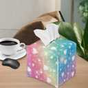 Colored Heart Pattern Tissue Box Cover Happy Mother's Day PU Square Tissue Box Magic Sticker Tissue Holder for Home Coffee Table Decor Room Office Decor 5.1 x 5.1 X 5.5 Inch
