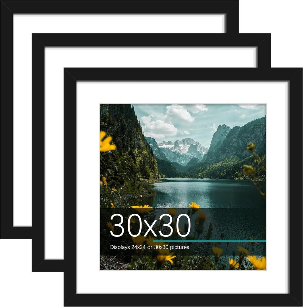 Picrit 30x30 Picture Frame 3 Pack, Black Poster Frame, Display Poster 24 x 24 with Mat or 30 x 30 without Mat for Horizontal or Vertical Wall Mounting