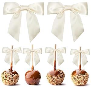 LIZLOVESS Ivory Satin Ribbon Twist Tie Bows 5 Inch Pre-Tied Ivory Gift Bows for Crafts, Treat Bags, Party Favors, Wedding, Baby Shower, Candy Apple, Cake Pops (36 Pack)