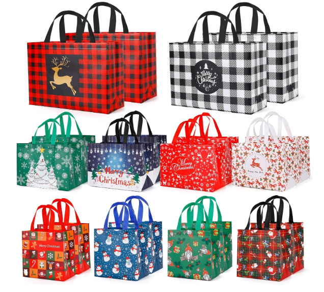 Christmas Large Gift Tote Bags with Handle, Xmas Reusable Non-Woven Grocery Bag for Wrapping Party Supplies, Holiday Party Favor