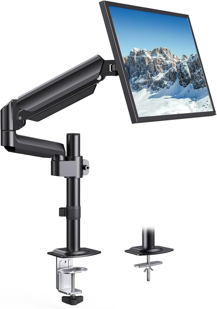 HUANUO Single Monitor Arm, Tall Computer Monitor Stand for 1332 inch Screens Holds 4.4-19.8 lbs, Adjustable Monitor Mount Gas Spring Full Motion with C-Clamp & Grommet Base, VESA 75x75 or 100x100mm