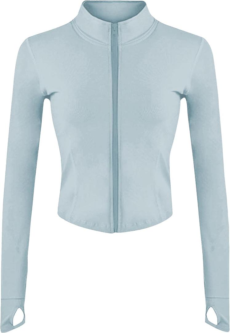 Lviefent Womens Lightweight Full Zip Running Track Jacket Workout Slim Fit Yoga Sportwear with Thumb Holes, X-Small, Lightblue