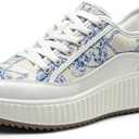DREAM PAIRS Women Platform Chunky Lightweight Comfortable Casual Lace-Up Sky Walking Fashion Sneakers (7.5, Blue/Beige/White)