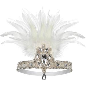 Roaring Art Deco 1920s Flapper Feather Headpiece Roaring 20s Great Gatsby Headband for Women 1920s Headwear (5877white)