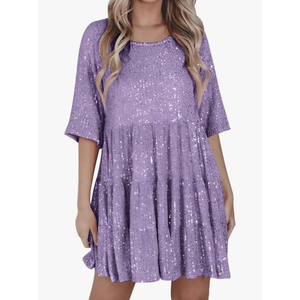 Sparkly Glitter Dress, Sequin Babydoll Summer Dress Short Flowy Tiered Tunic Dress for Women Party Club Night, Size Large