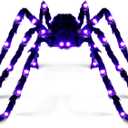 JOYIN Halloween Outdoor Decorations Light-Up Giant Spider, 5 Ft Large Black Hairy Spider with Purple LED for Yard Lawn Garden Halloween Outside Decor, Indoor Haunted House Prop and Scary Party Decor