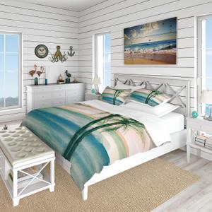 Peaceful Dusk II Tropical Tropical Duvet Cover Set, Blue Duvet Cover Set Queen, Beach Bedding Set of 3 Pieces, All Season Tropical Bedding Sets Queen (Full/Queen + 2 Shams)