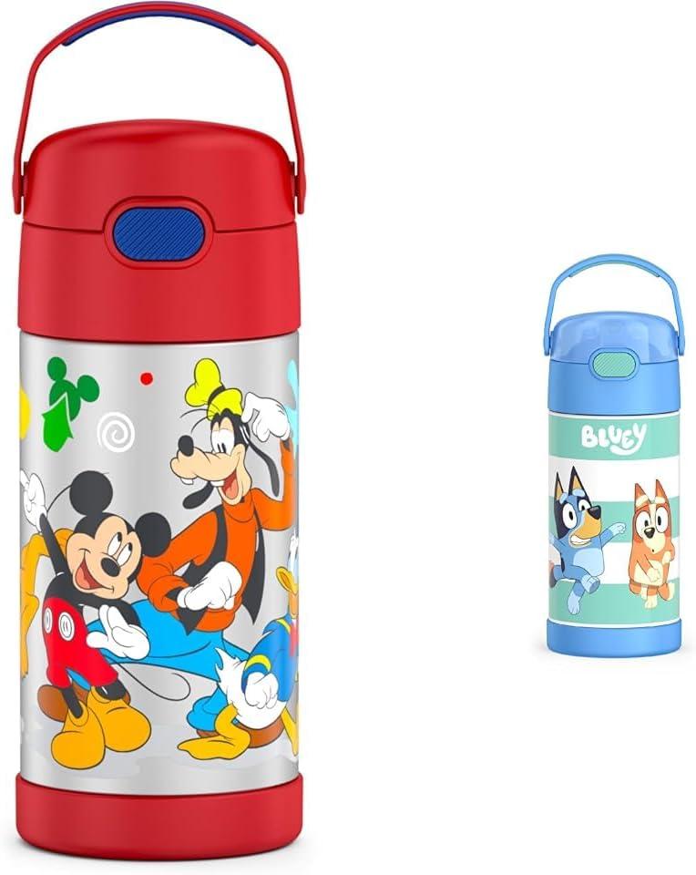 THERMOS Mickey Mouse & Bluey 12 Ounce Kids Insulated Water Bottles with Straw THERMOS Mickey Mouse & Bluey 12 Ounce Kids Insulated Water Bottles with Straw