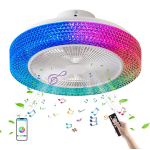 ASANCU Ceiling Fan with Light and Bluetooth Remote, RGB Dimmable LED Enclosed Ceiling Fan for Kids' Rooms with Bluetooth Speaker and 3 Color LED Lights, 6 Wind Speed and App Timer Settings, 19.09''