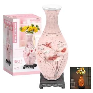 3D Puzzles Vase for Adults, Birthday Gifts for Women, 160 Pieces Plastic DIY Unique Flower Vase with LED Light, Crafts for Adults House Warming Gift for Flower Arrangements and Home Decor (Pink)