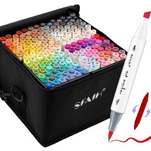 SFAIH 168 Alcohol Markers Set with Leather Marker Organizer- Dual Tip Brush and Chisel Permanent Pens for Adult Coloring, Anime Drawing, Illustration, with Premium Carrying Case & Adjustable Strap