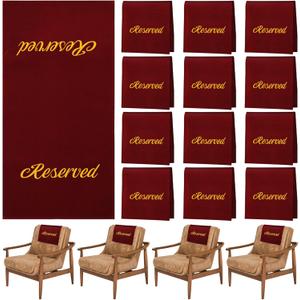 Tatuo 12 Pieces Reserved Seating Signs for Chairs 22 Inch Reserved Signs for Church Pews Cloth Placeholder for Restaurant Wedding Meeting and Event Parties(Burgundy and Gold)