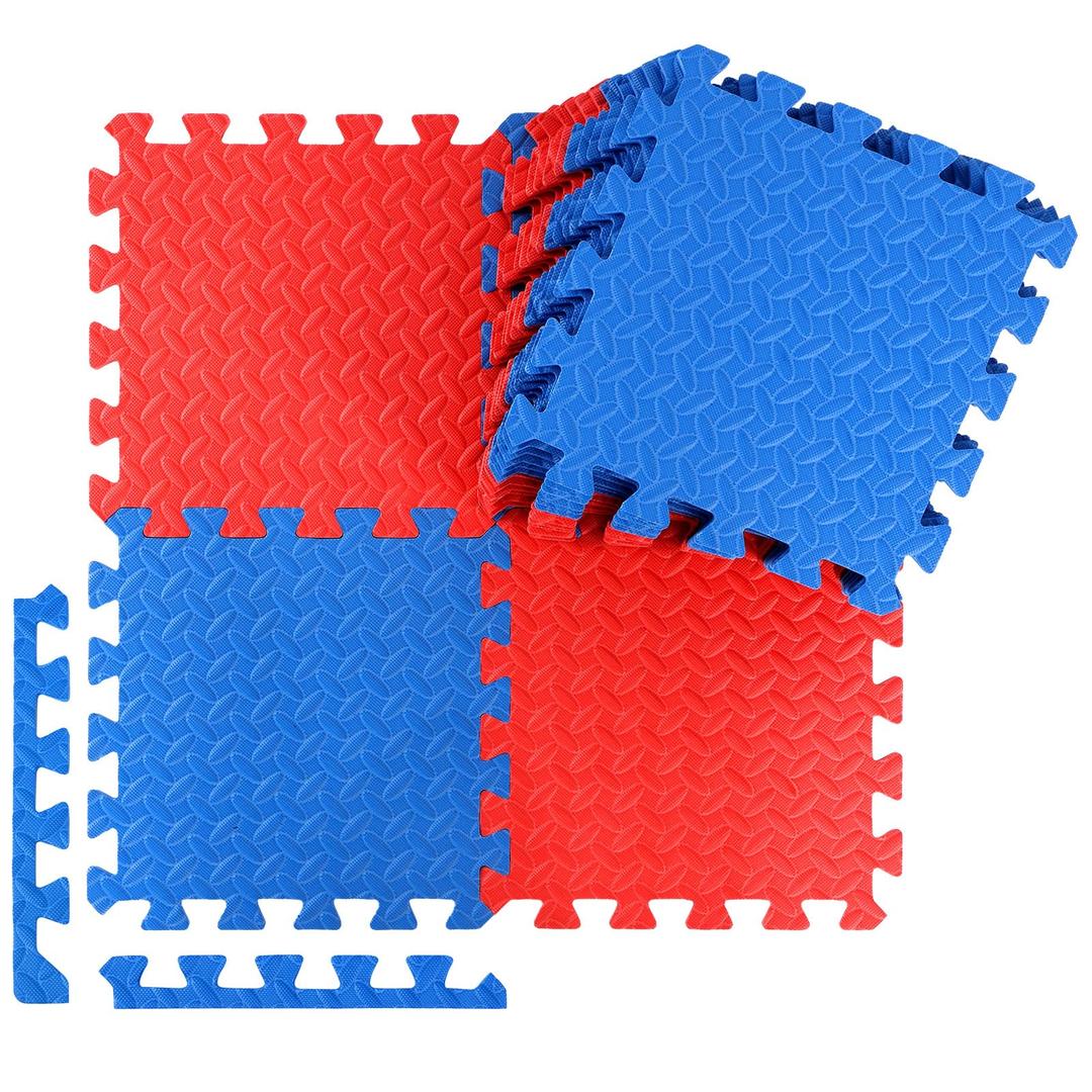 Ecally 100 Pcs 12 x 12 Gym Mat Foam Floor Mats for Home Gym Covers 96 Sq Ft Puzzle Exercise Square Interlocking Carpet Tiles with Border for Workouts Equipment Yoga Pilates (Red,Blue)