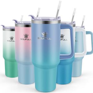 40 oz Tumbler with Handle and Straw Lid, 100% Leak-proof Travel Coffee Mug, Stainless Steel Insulated Cup for Hot and Cold Beverages, Keeps Cold for 34Hrs or Hot for 10Hrs, Dishwasher Safe (LakeBlue)