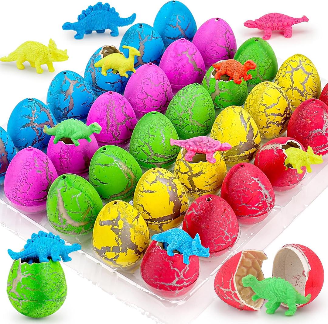 30PCS Large Hatching Dinosaur Eggs for Dinosaur Birthday Party Favors for Kids 3-5 4-8 Valentine Goodie Bag Stuffers Classroom Prizes Bulk Treat Stuff Novelty Grow in Water Dino Eggs with Toys Inside