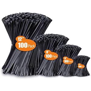 Zip Ties Assorted Sizes(4”+6”+8”+12”), 400 Pack, Black Cable Ties, UV Resistant Wire Ties by ANOSON