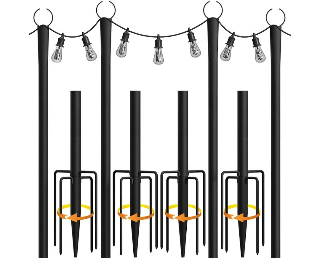 fuzzy-bird String Light Poles, 10Ft Light Poles for Outside, Metal Poles with Fork, Lighting Hanging Post Accessories for Patio Decor Garden Backyard Yard Front Porch Outside Decorations