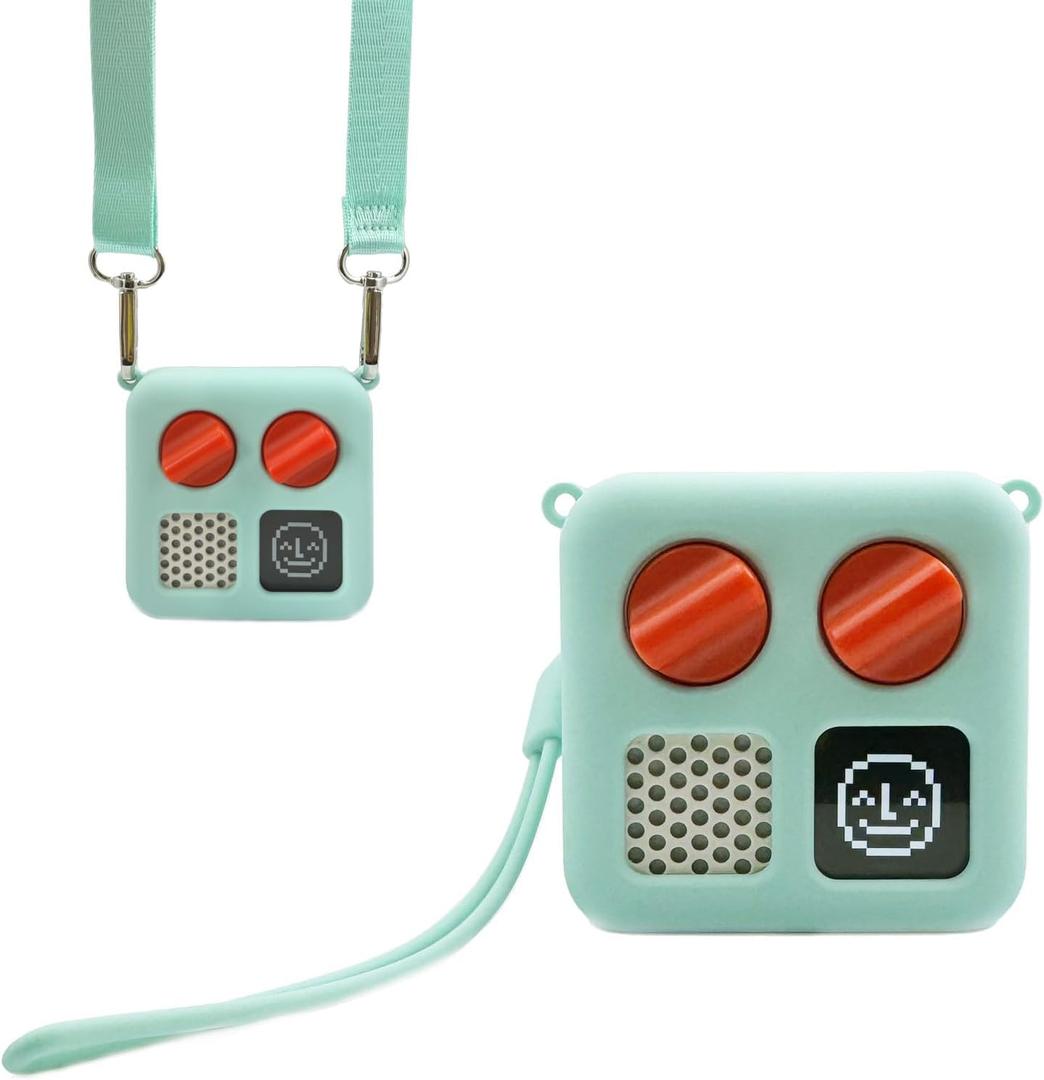 Protective Jacket for Yoto Mini with Shoulder Strap, Kid-Friendly Silicone Cover Case Compatible with Yoto Mini Audio Player Accessories with Wrist Lanyard, Aqua