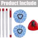 ANREKEYH Spin Mop Head, Base, Handle Replacement for O-ceda EasyWring RinseClean Microfiber Spin Mops, 2 Microfiber Mop Refills, 1 Triangle Head Cover and 30-58in Handle (Blue (2-Tank System))