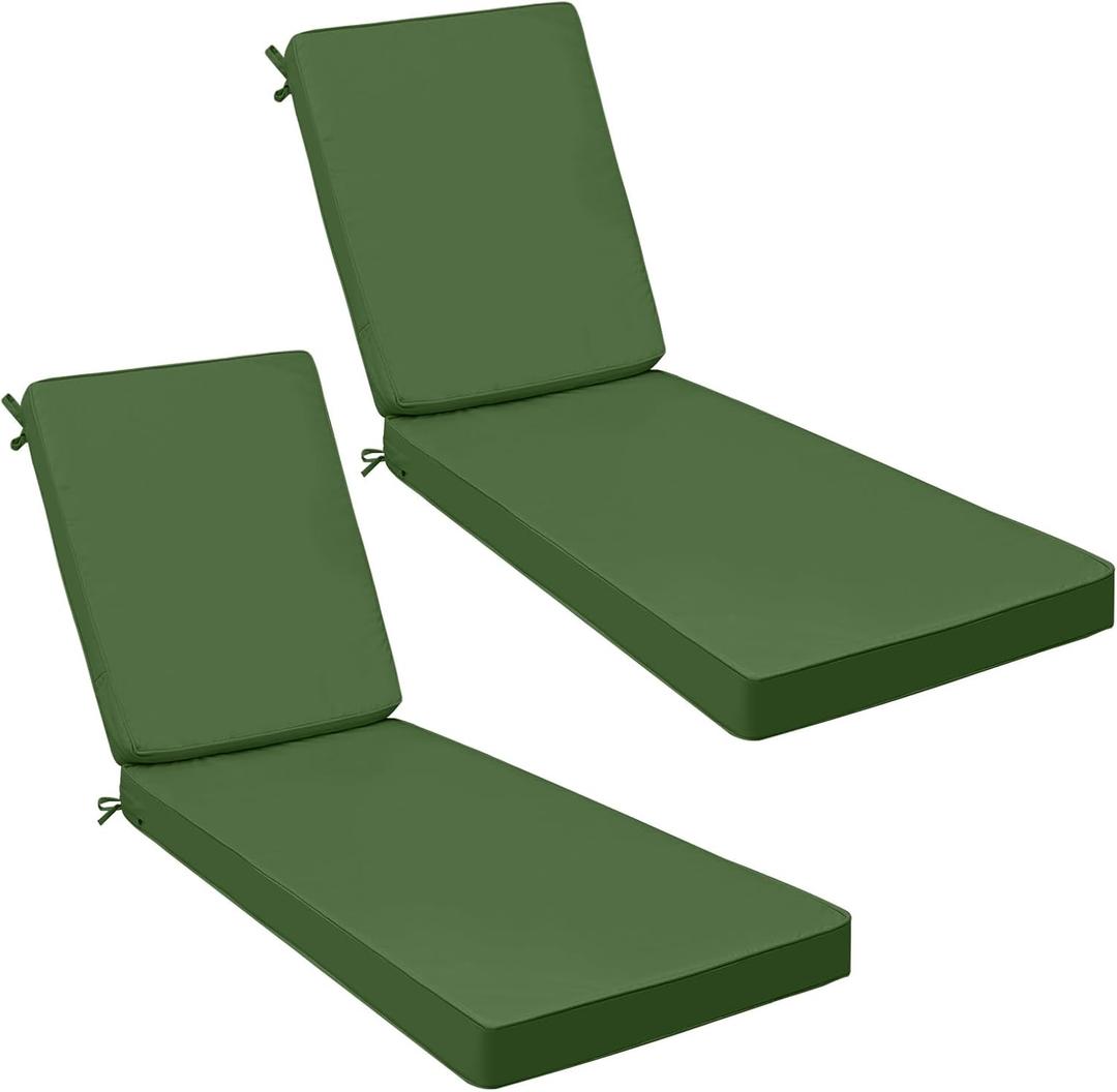 AAAAAcessories Outdoor Chaise Lounge Cushions, Waterproof Patio Furniture Replacement Cushions, Fade-Resistant, 80" x 26" x 3", Set of 2, Dark Moss Green