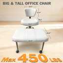 Meditation Chair with Footrest, 360° Swivel Height Adjustable Criss Cross Chair, White PU Padded Wide Seat, Home Office Desk Chair for Reading, Yoga, Peaceful Living, Oversized