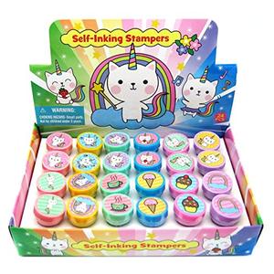 TINYMILLS 24 Pcs Unicorn Kitty Stampers for Kids Birthday Party Favors Goody Bag Stuffers Pinata Fillers Classroom Rewards Carnival Prizes