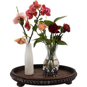 Decorative Tray 12in Round Wood Beaded - Brown Serving Tray Risers for Living Room, Coffee Table, Kitchen or Farmhouse Display Decorative Tray 12in Round Wood Beaded - Brown Serving Tray Risers for Living Room, Coffee Table, Kitchen or Farmhouse Display