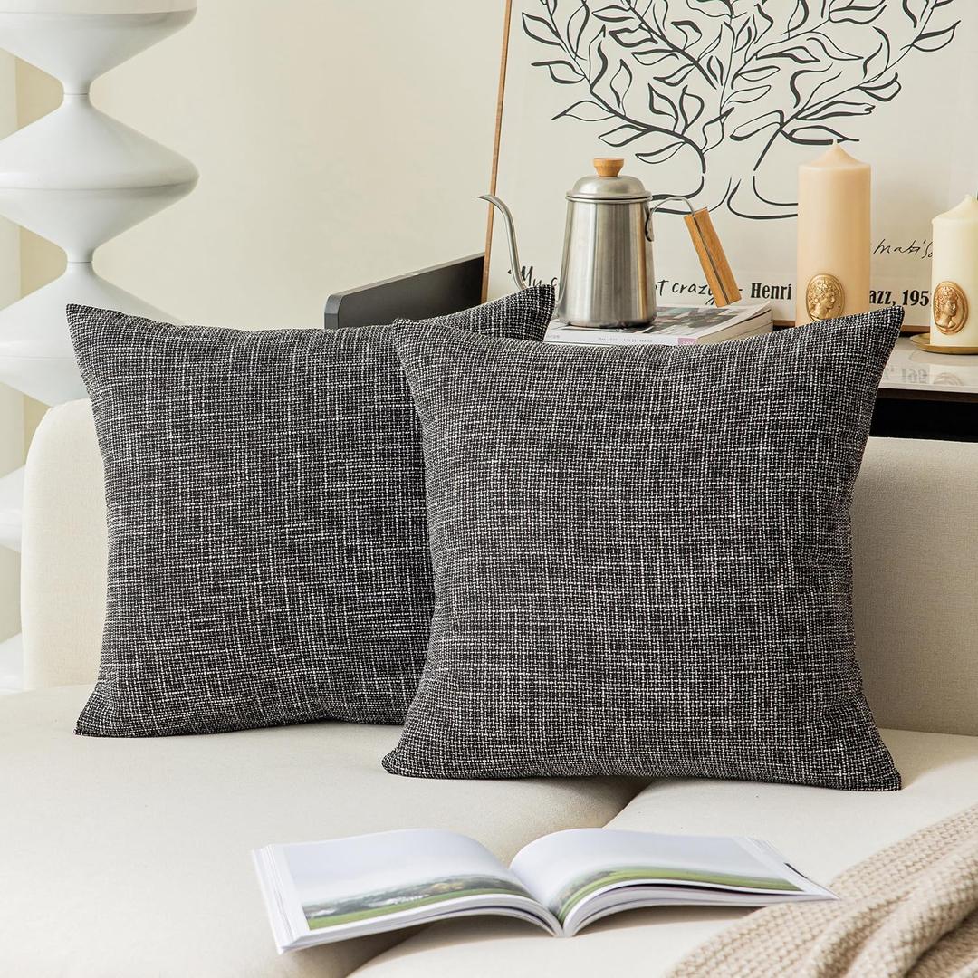 Kevin Textile Soft Solid Lined Linen Pillow Cover Durable Pillowcase Fashion Striped Star Cushion Cover, 66 x 66 cm, Set of 2, Black