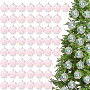 Wettarn 50 Pcs 3.15'' Clear Christmas Iridescent Ornaments Balls Transparent DIY Shatterproof Hanging Christmas Rainbow Ornaments Decorations Xmas Tree Wreath Holiday Party