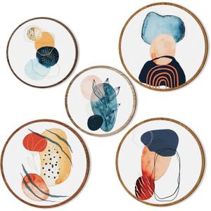 Qunclay 5 Pcs Wall Art Decor Wooden Living Room Wall Decor Bohemian Hanging Farmhouse Geometric 10'' and 8'' Aesthetic Wood Minimalist Posters for Bedroom(Geometry)