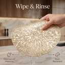 Gold Placemats Round Set of 4 Round PVC Table Mats 15 inches Decorative Heat Resistant Placemats Easy to Clean Kitchen Mats with Leaf Cut-Out Design for Dining Table Holiday Wedding Party Decorative