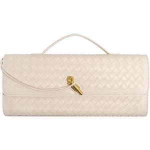Woven Clutch Purses for Women, Leather Evening Bag Shoulder Handbag Formal Satchel Crossbody Purse Party Bag, Cream White