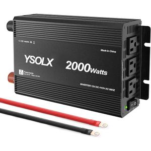 YSOLX 2000W Power Inverter 12V to 110V, DC to AC Inverter with 3 AC Outlets for RV Truck Camping, Home Emergency Use (4000W Peak)