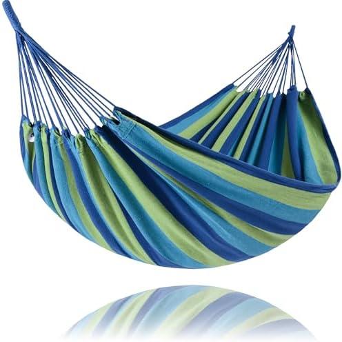 SUNCREAT Portable Tree Hammock, Double Hammocks 2 Person with Outer Bag, Blue Stripe SUNCREAT Portable Tree Hammock, Double Hammocks 2 Person with Outer Bag, Blue Stripe