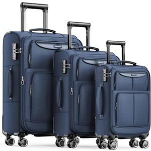 SHOWKOO Luggage Sets 3 Piece Softside Expandable Lightweight Durable Suitcase Sets Double Spinner Wheels TSA Lock Blue (20in/24in/28in) SHOWKOO Luggage Sets 3 Piece Softside Expandable Lightweight Durable Suitcase Sets Double Spinner Wheels TSA Lock Blue (20in/24in/28in)