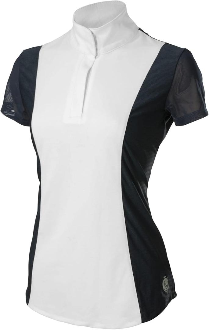 Equinavia Martha Womens Equestrian Short Sleeved Show Shirt (Large, Navy/White)