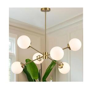VONLUCE 6-Light Sputnik Chandelier, Frosted Glass Ceiling Light Fixture | Globe Shades Chandeliers for Dining Room, Living Room, Bedroom, Pendant Lighting, Gold Finish, ETL Listed