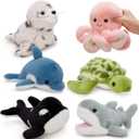 MaoGoLan 6Pcs Sea Animal Plush Toys Ocean Stuffed Animals for Kids, Large Bulk Party Favors with 10'' Plush Whale Shark Turtle Seal Orca Octopus, Classroom Decorations Christmas Valentine's Day Gifts