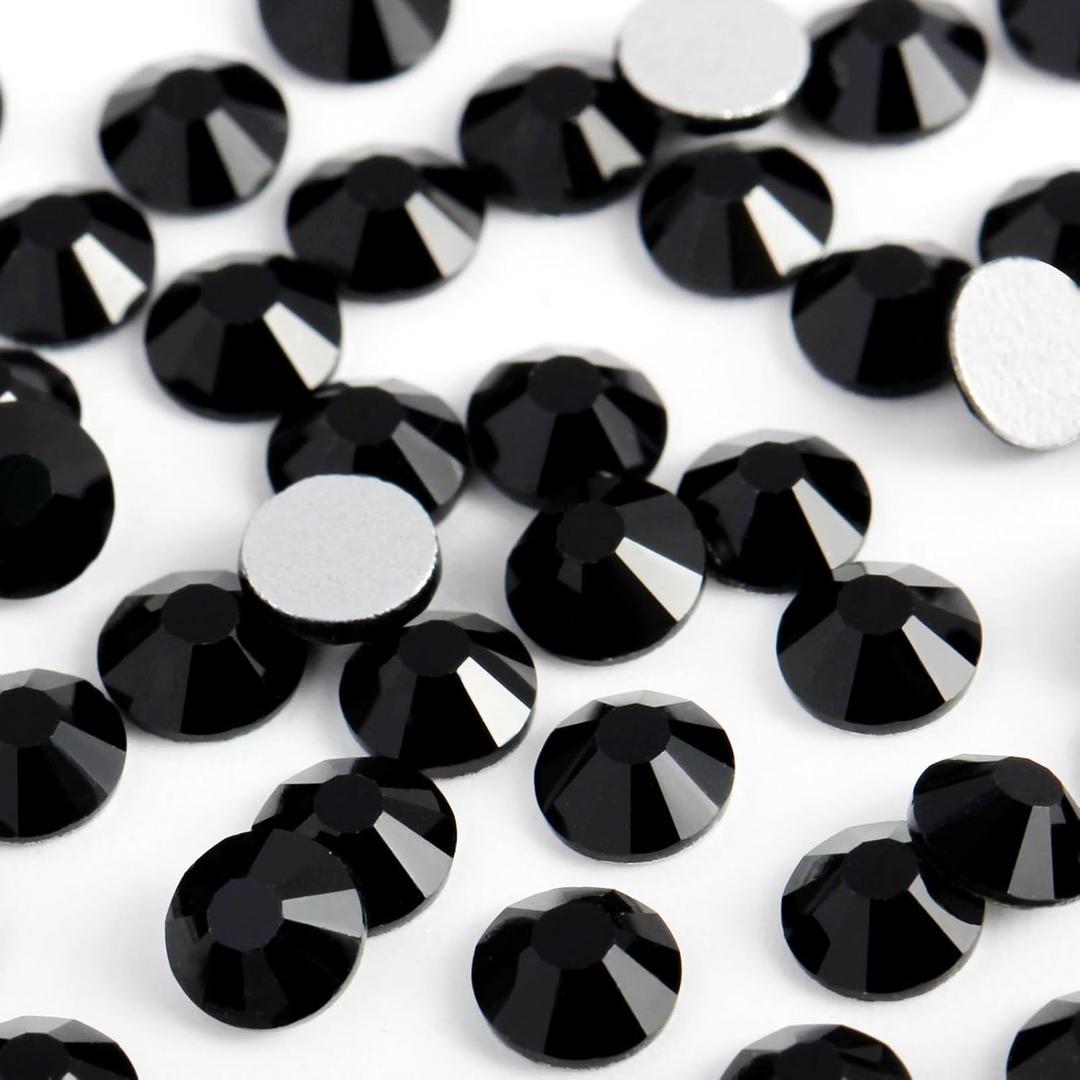 2000PCS SS20 Flatback Rhinestones | 12-Facet Diamond-Cut Glass Gems for Nail Art, Clothing, DIY Crafts |Glue-On Decoration Stones with Silver Backing(Jet Black)