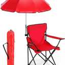 Yuntau 1 Set Beach Chair with Umbrella Foldable Camping Chair Fold up Umbrella with Universal Clamp Large Portable for Outdoors Fishing Camping Hiking Travel Picnic Beach(Red,Classic)