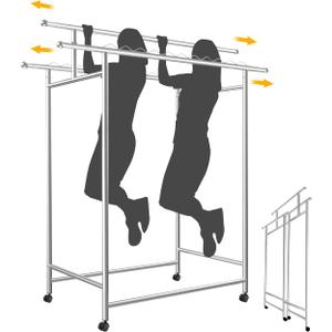SAN LIKE Garment Rack with Wheels, Heavy Duty Load 550 lbs 3-Rod Standing Clothing Rack 3.8' to 6.4' Extendable Metal Clothes Rack, Portable Foldable Drying Rack for Clothes, Quilt, Comforter, Blanket