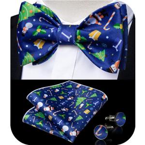 DiBanGu Christmas Bow Ties for Men Novelty Festival Mens Self Tie Bow Tie and Pocket Square Cufflinks Set Xmas Holiday