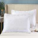 WINLIFE Quilted Embroidered Standard Pillow Shams White 100% Cotton Floral Decorative Pillow Sham Set of 2 (20''x 26'', Damask, White)