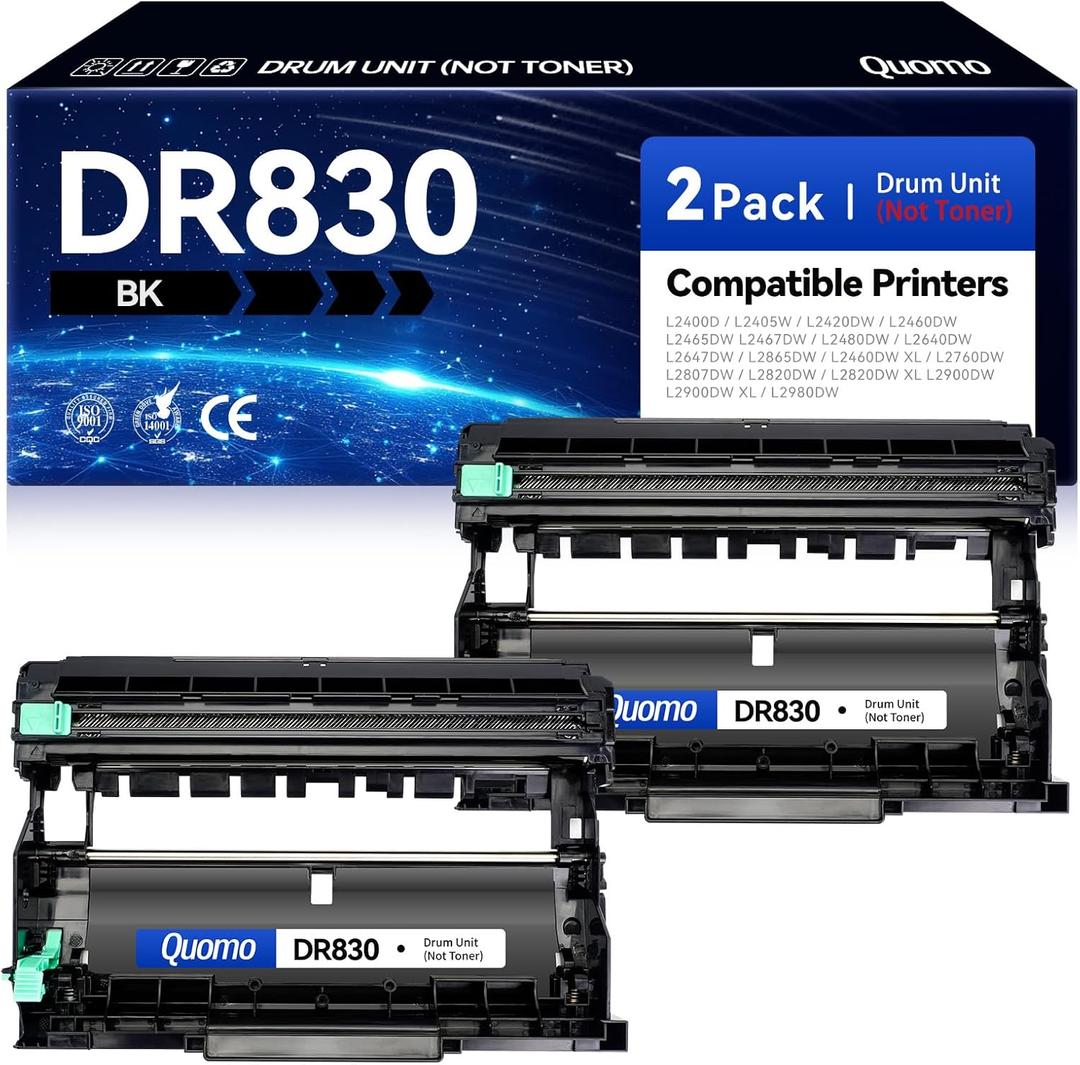 DR830 Drum 2 Pack Replacement for Brother DR830 TN830 TN830XL Drum Unit Compatible with DCP-L2640DW HL-L2460DW XL HL-L2405W HL-L2480DW MFC-L2760DW MFC-L2820DW MFC-L2807DW HL-L2400D HL-L2865DW Printer