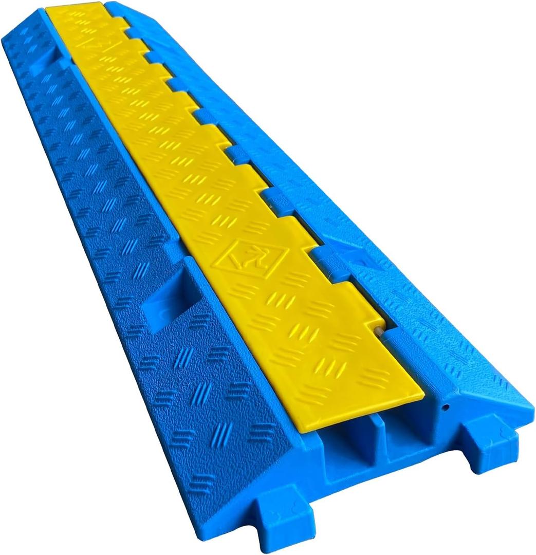 1 Pack Blue Rubber Cable Ramp Hose Cable Protector Ramp 2 Channel 22000Lbs Load Capacity Traffic Speed Bump Wires Power Lines Extension Cord Cover for Indoor Outdoor (B2XC06-1)